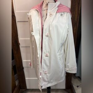 Weather Tamer White Pink Jacket Women’s XL Zip Button Pockets Hood